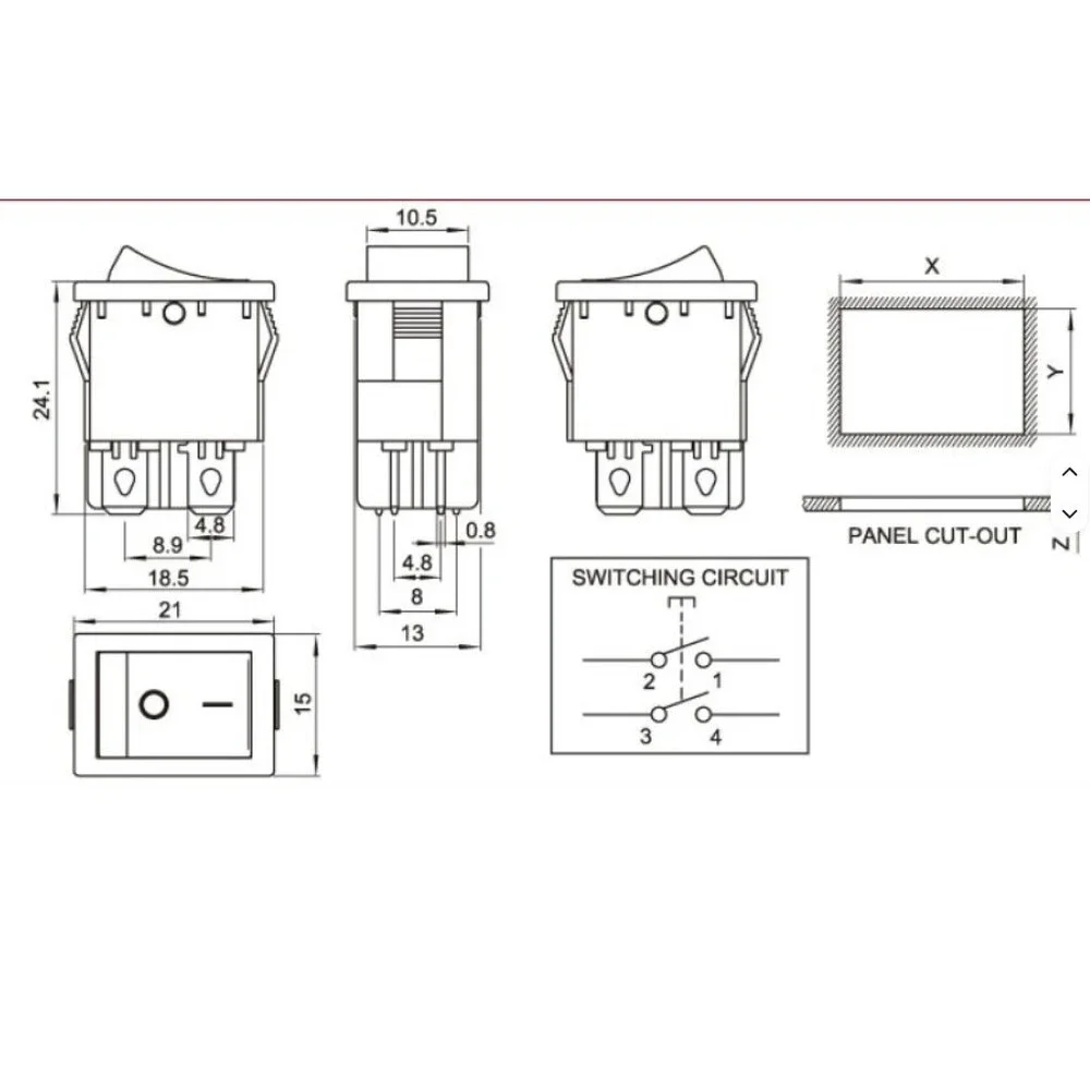 2 Pcs KCD1-4-201 DPST Rocker Switch 4 Pin ON-OFF AC 250V 6A 125V 10A
